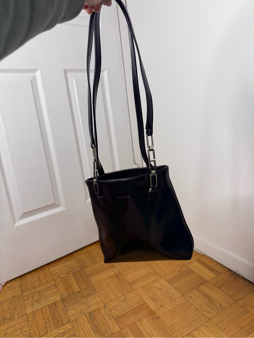 Guess Black Leather Shoulder Bag with Double Straps